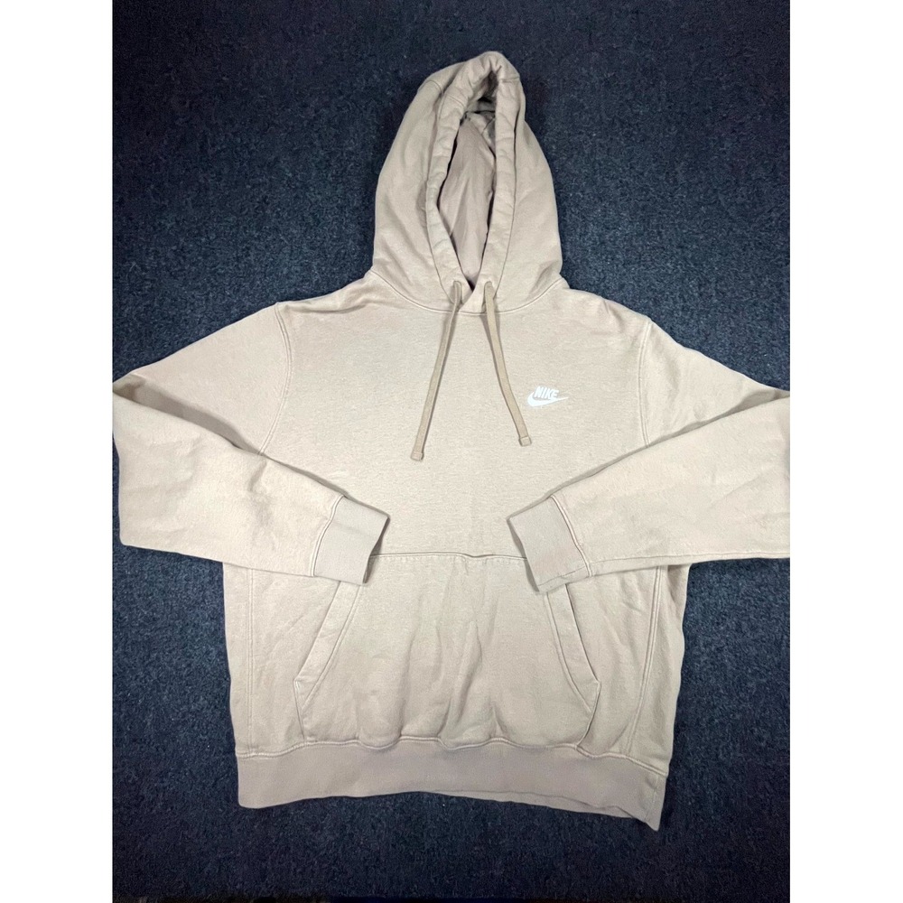 Nike Hoodie Men Large Beige Fleece Lined Logo Pullover Long Sleeve Sportswear